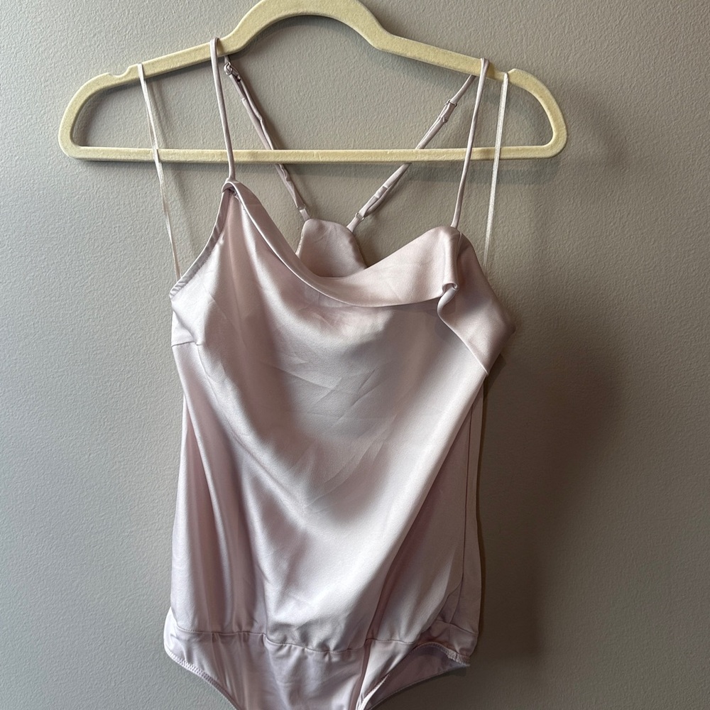 ASTR Drape Front Cami Bodysuit in Champagne